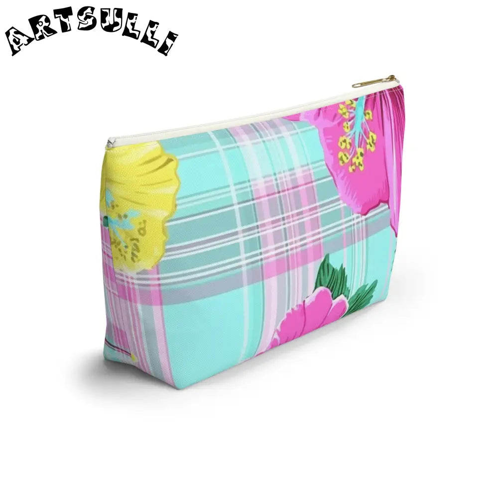 Floral Plaid Art Transferred Cosmetic Bag, Artsulli - Art is Long, Life is Short, Bags, , , , , , , 