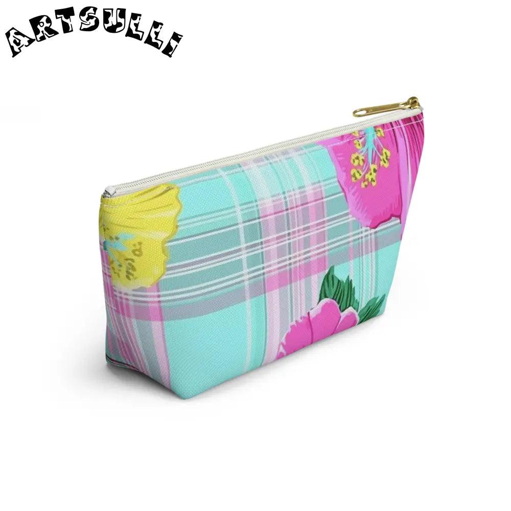 Floral Plaid Art Transferred Cosmetic Bag, Artsulli - Art is Long, Life is Short, Bags, , , , , , , 