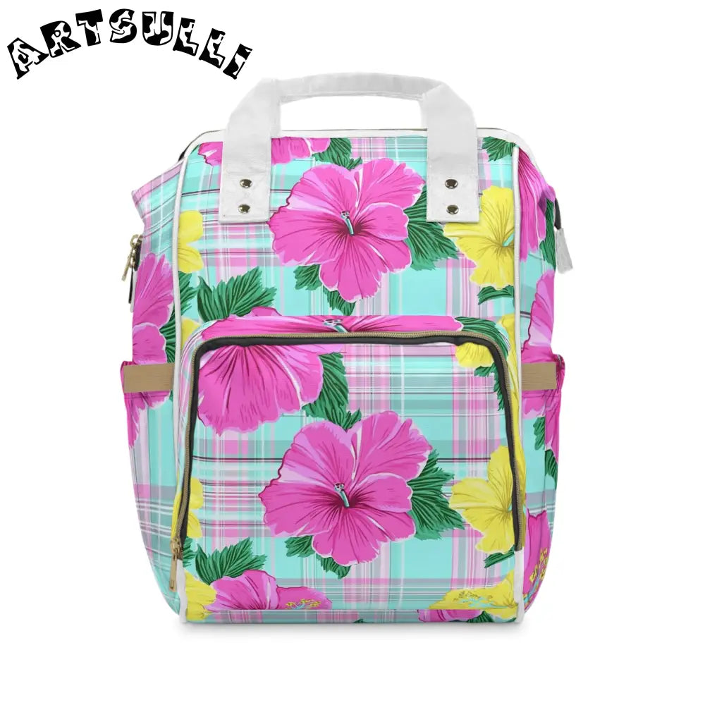 Floral Plaid Multi-Purpose Diaper Backpack, Artsulli - Art is Long, Life is Short, Bags, Size, 15.0" × 10.8" × 6.7'', , , , , 19969128577198143864