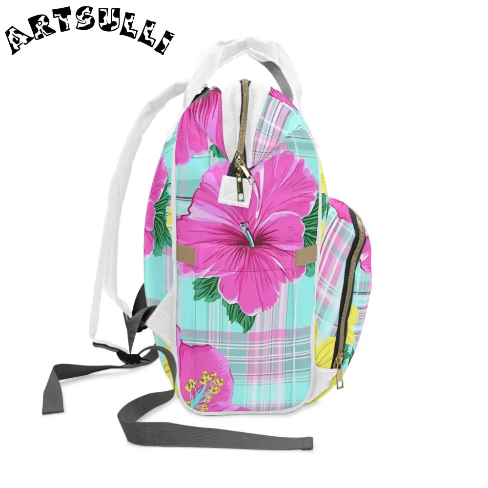 Floral Plaid Multi-Purpose Diaper Backpack, Artsulli - Art is Long, Life is Short, Bags, , , , , , , 