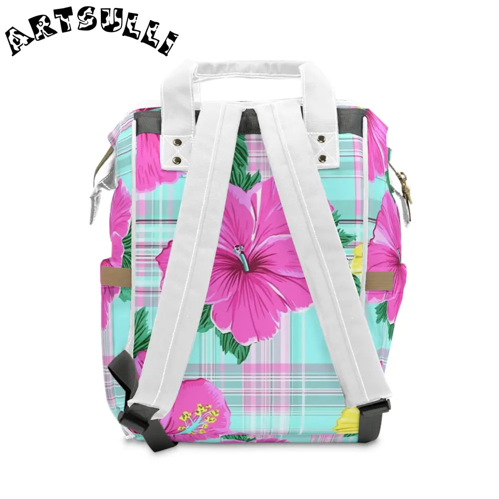 Floral Plaid Multi-Purpose Diaper Backpack, Artsulli - Art is Long, Life is Short, Bags, , , , , , , 