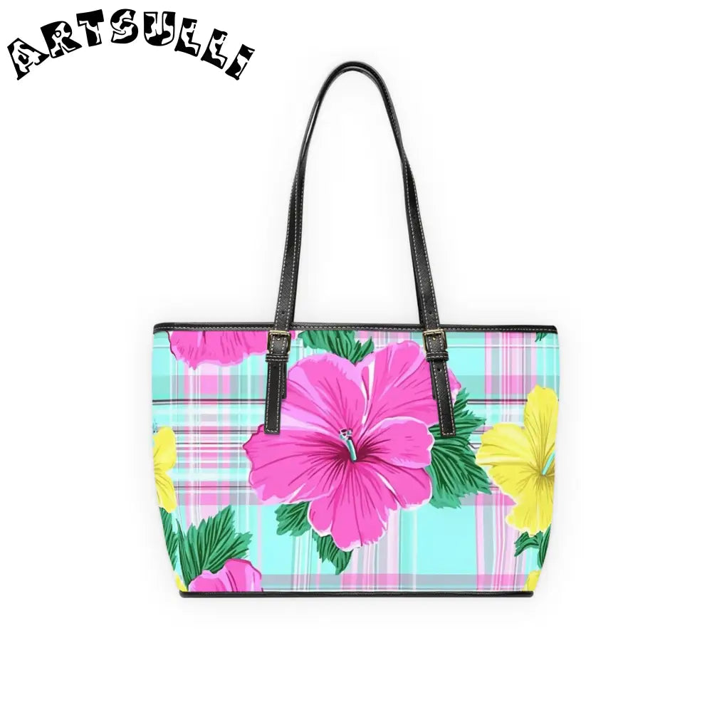 Floral Plaid Tote Shoulder Bag, Artsulli - Art is Long, Life is Short, Bags, , , , , , , 