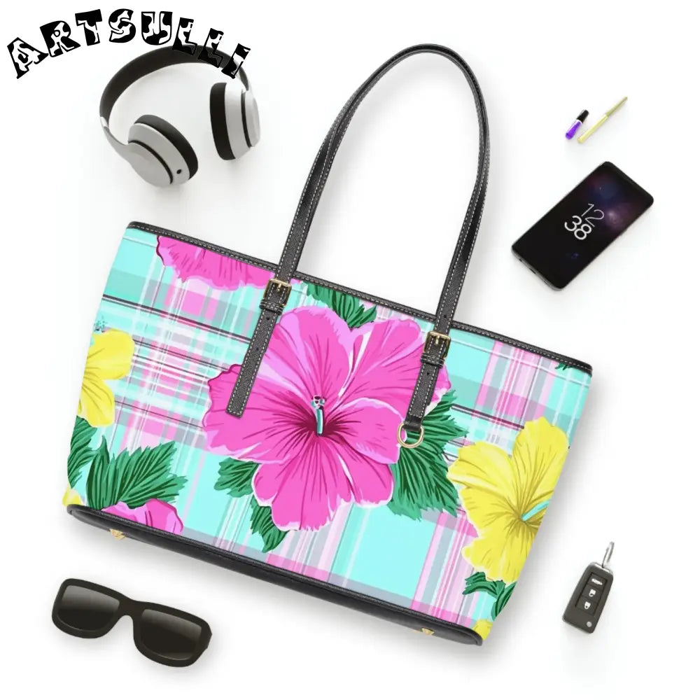Floral Plaid Tote Shoulder Bag, Artsulli - Art is Long, Life is Short, Bags, , , , , , , 