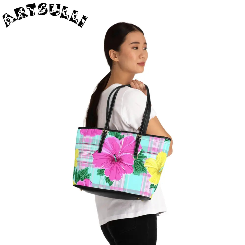 Floral Plaid Tote Shoulder Bag, Artsulli - Art is Long, Life is Short, Bags, , , , , , , 