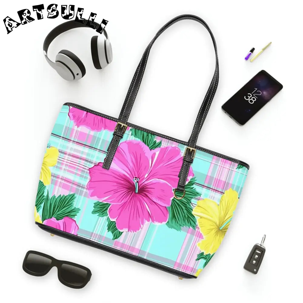 Floral Plaid Tote Shoulder Bag, Artsulli - Art is Long, Life is Short, Bags, , , , , , , 