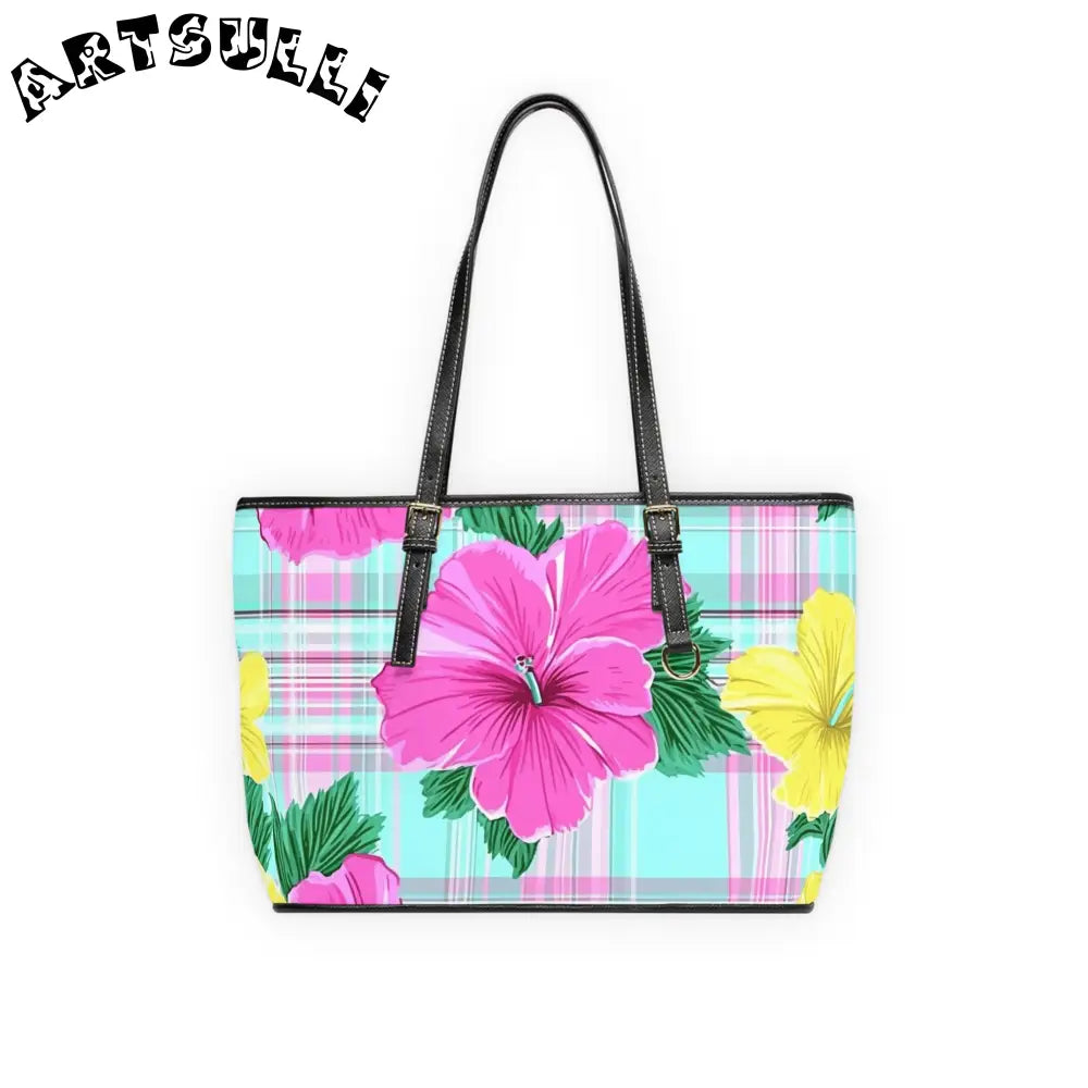 Floral Plaid Tote Shoulder Bag, Artsulli - Art is Long, Life is Short, Bags, Size, 16" x 10", Color, Black, , , 24311372644135264399