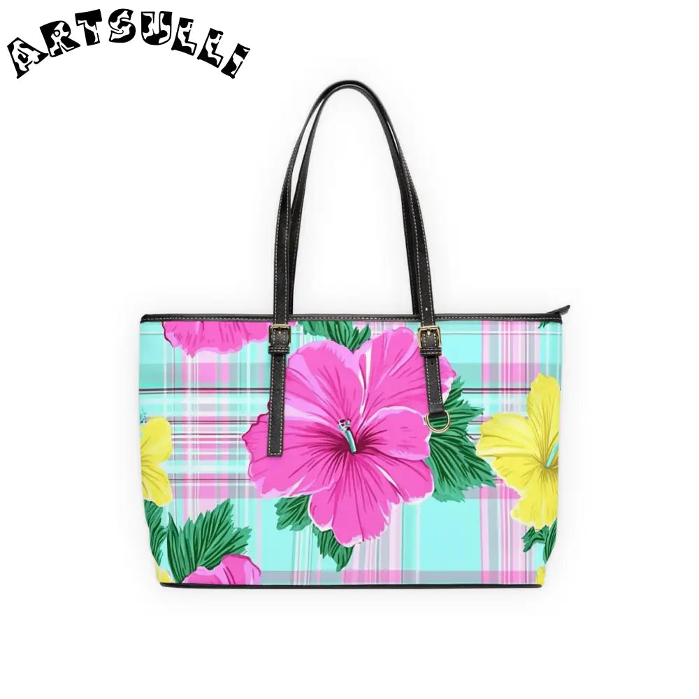 Floral Plaid Tote Shoulder Bag, Artsulli - Art is Long, Life is Short, Bags, Size, 17" x 11", Color, Black, , , 10334592696373320878