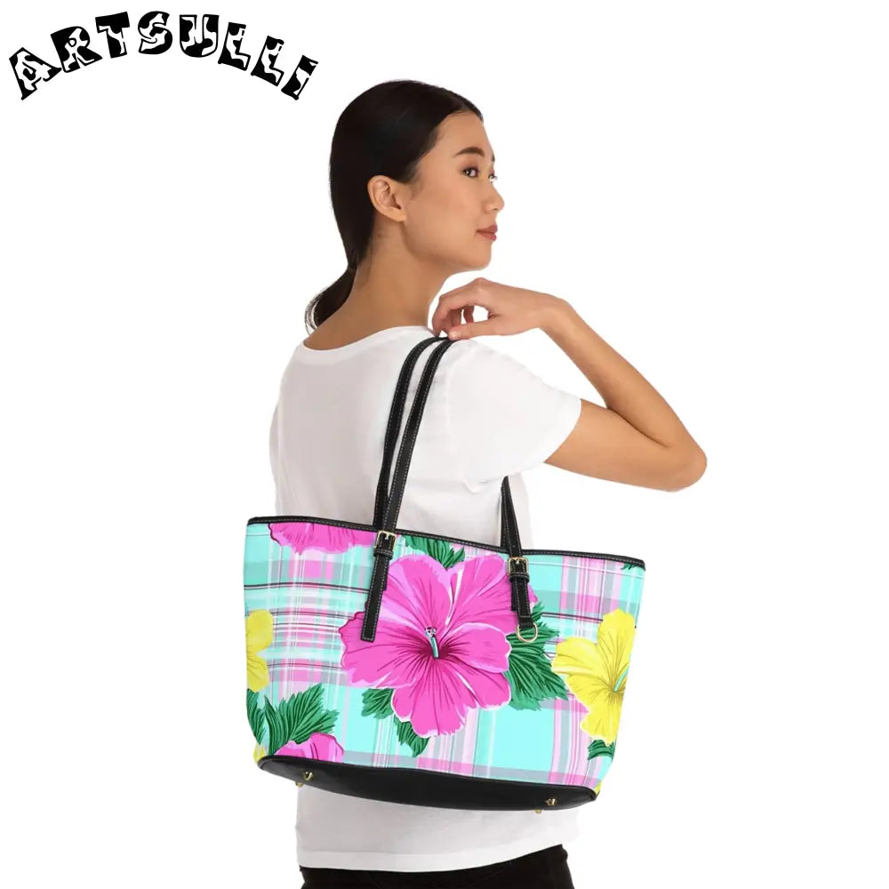 Floral Plaid Tote Shoulder Bag, Artsulli - Art is Long, Life is Short, Bags, , , , , , , 
