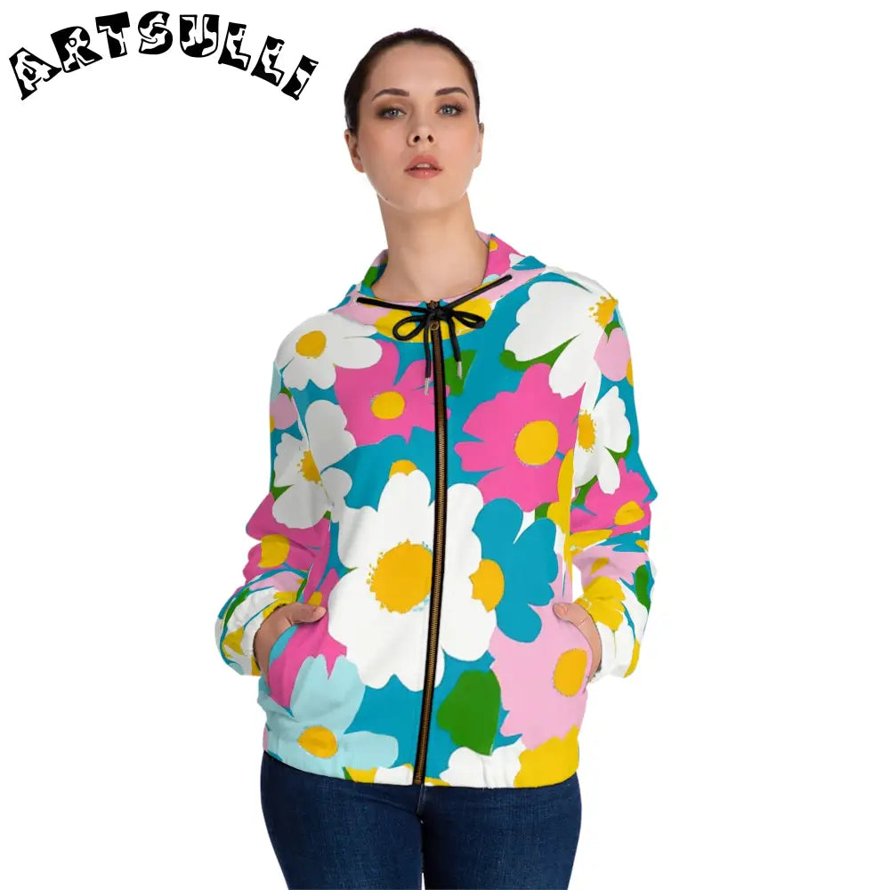 JAKKOUTTHEBXX Floral Prime Illustration Printed Womens Zip Hoodie 2025