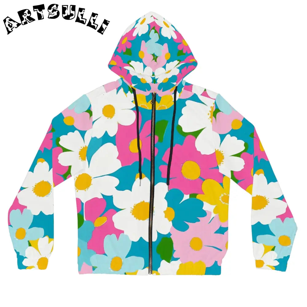 Floral Prime Illustration Printed Womens Zip Hoodie, Artsulli - Art is Long, Life is Short, All Over Prints, Size, XS, Color, Black, , , 20692356314537368333