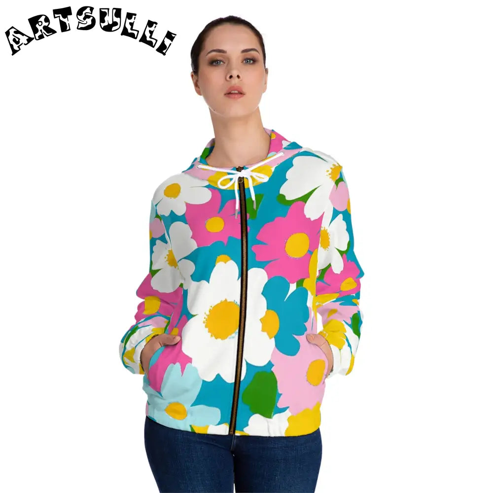 JAKKOUTTHEBXX Floral Prime Illustration Printed Womens Zip Hoodie 2025