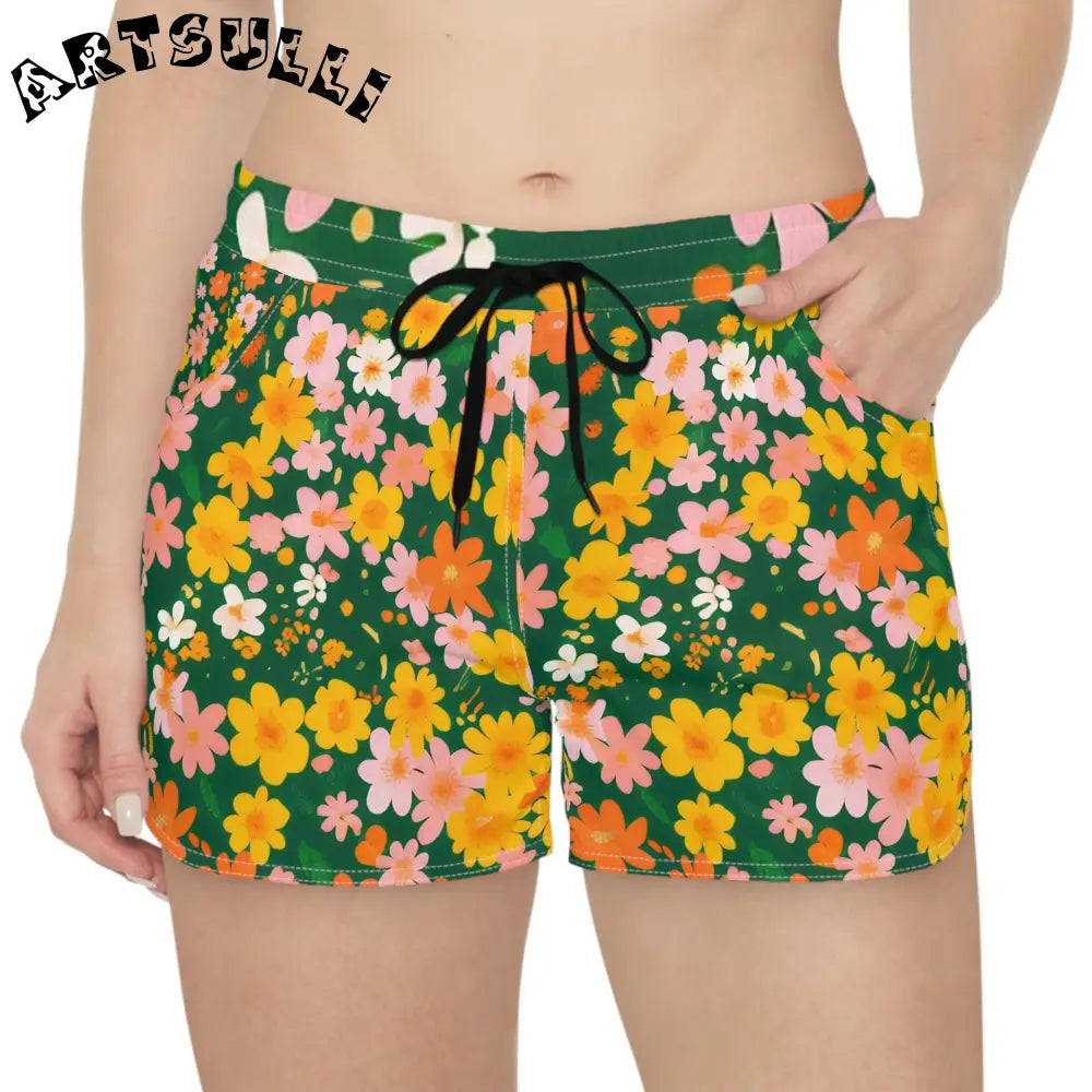 Floral Print Athletic Shorts, Artsulli - Art is Long, Life is Short, All Over Prints, , , , , , , 
