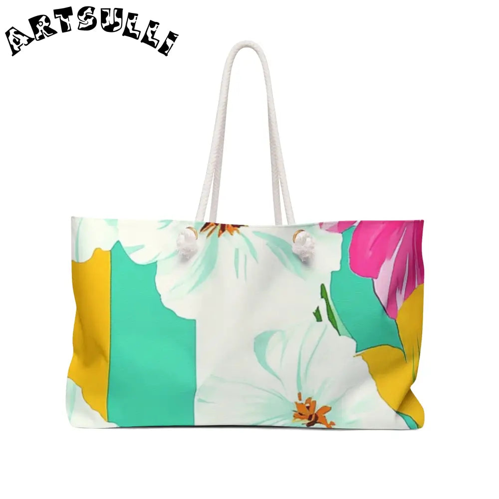 Floral Print Canvas Weekender Tote, Artsulli - Art is Long, Life is Short, Bags, Size, 24" × 13", , , , , 12486145584474051244