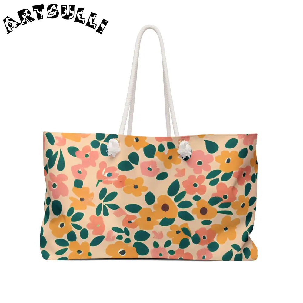 Floral Print Canvas Weekender Tote, Artsulli - Art is Long, Life is Short, Bags, Size, 24" × 13", , , , , 19225651043061332717