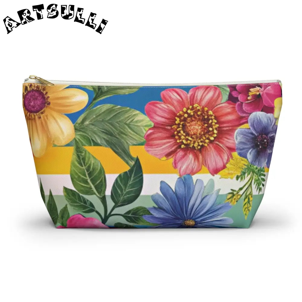 Floral Print Cosmetic Bag, Artsulli - Art is Long, Life is Short, Bags, Size, Large, Color, White zipper, , , 25884205139476172280