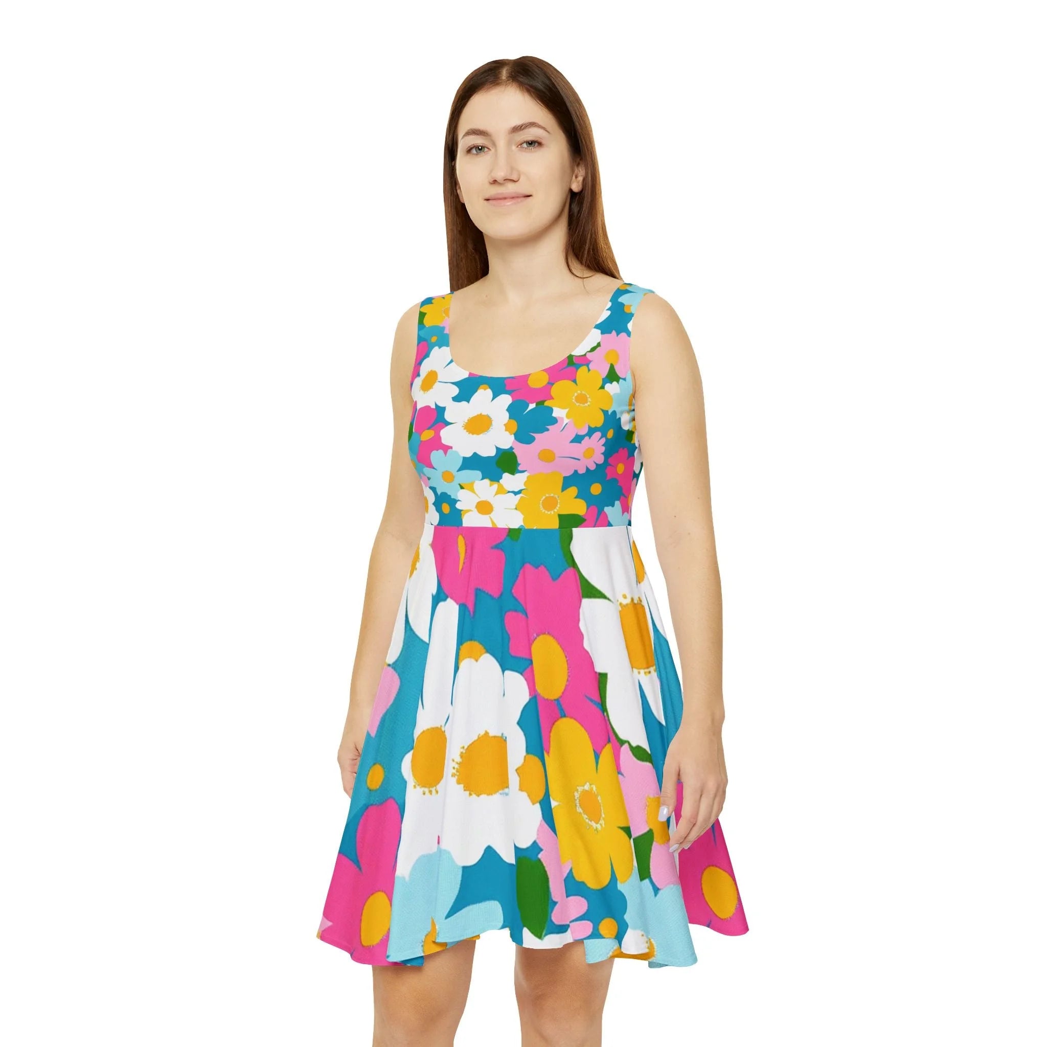 Floral Print Custom Skater Dress, Artsulli - Art is Long, Life is Short, All Over Prints, , , , , , , 