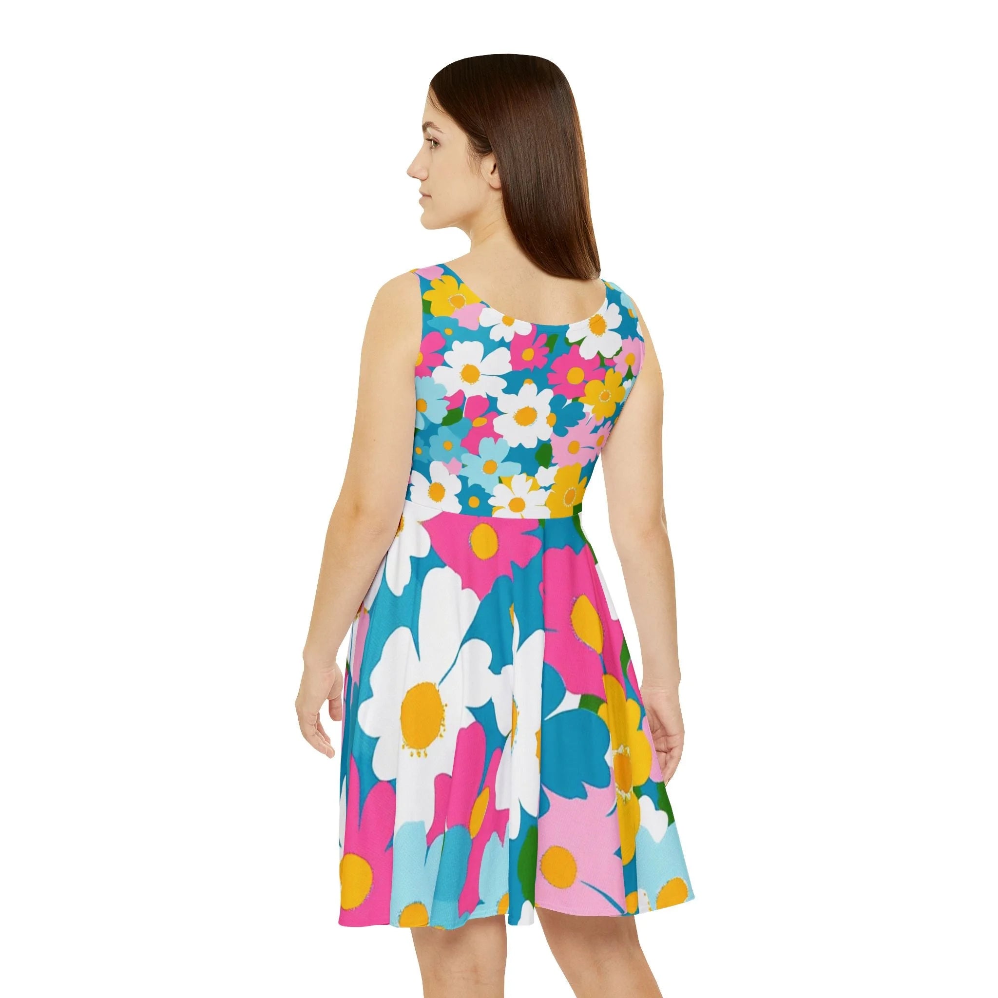 Floral Print Custom Skater Dress, Artsulli - Art is Long, Life is Short, All Over Prints, , , , , , , 