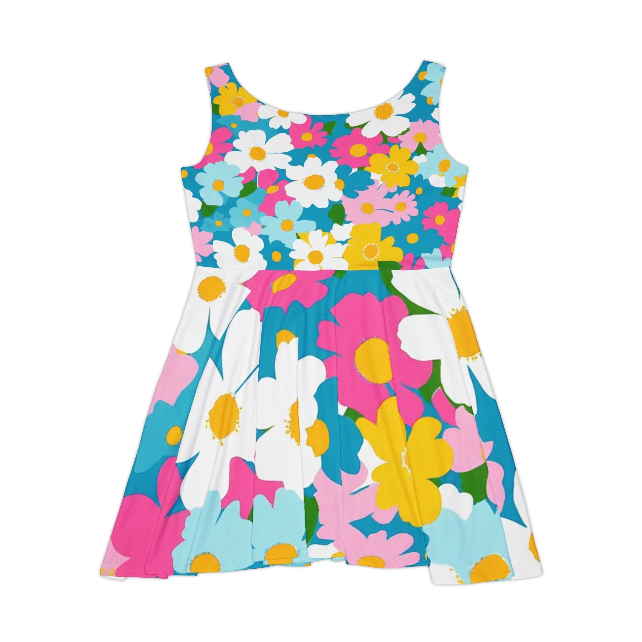 Floral Print Custom Skater Dress, Artsulli - Art is Long, Life is Short, All Over Prints, , , , , , , 
