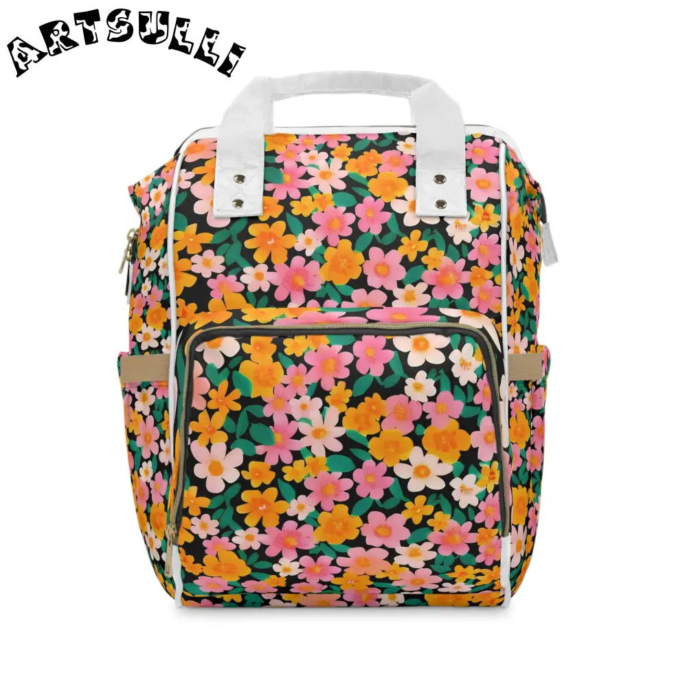 Floral Print Diaper Backpack, Artsulli - Art is Long, Life is Short, Bags, Size, 15.0" × 10.8" × 6.7'', , , , , 13978639441725400386
