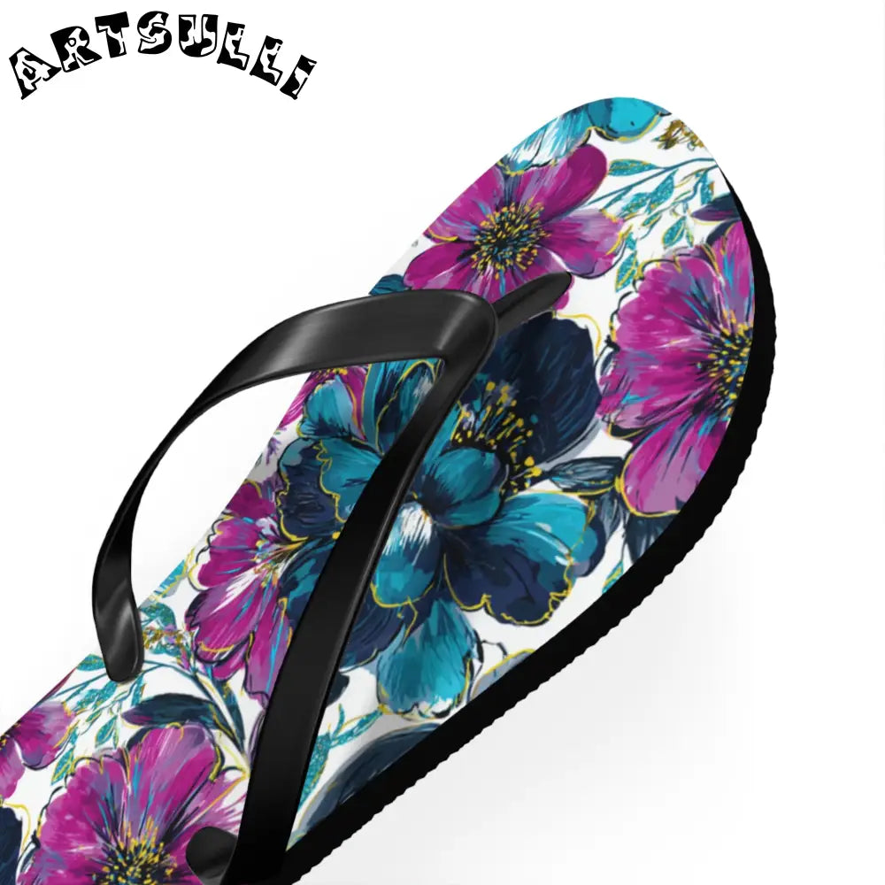 Floral Print Flip Flops, Artsulli - Art is Long, Life is Short, Shoes, , , , , , , 