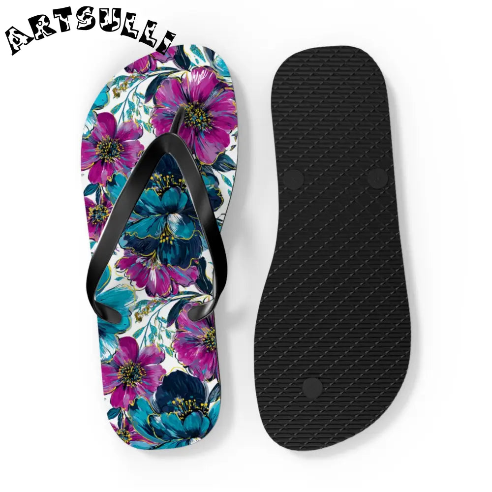 Floral Print Flip Flops, Artsulli - Art is Long, Life is Short, Shoes, , , , , , , 
