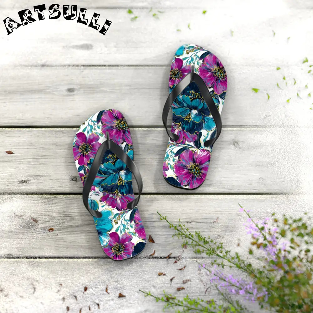 Floral Print Flip Flops, Artsulli - Art is Long, Life is Short, Shoes, , , , , , , 