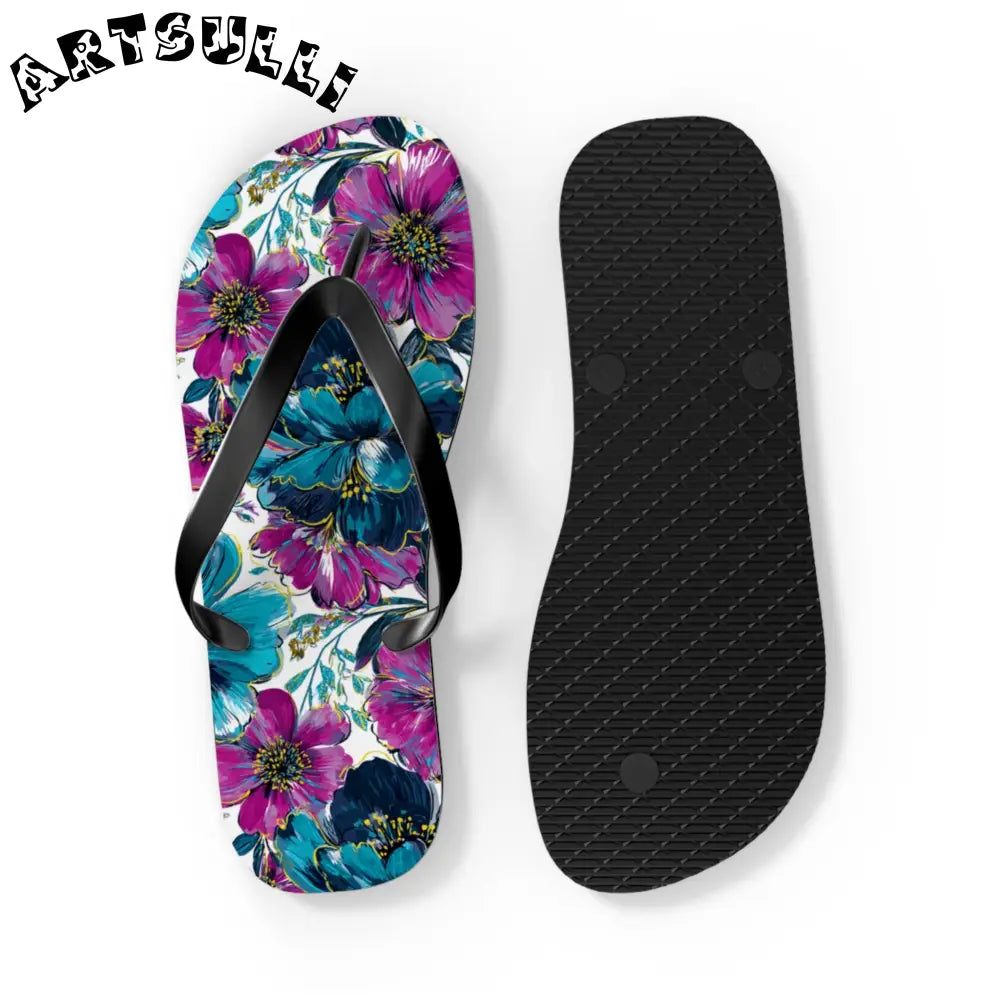 Floral Print Flip Flops, Artsulli - Art is Long, Life is Short, Shoes, , , , , , , 