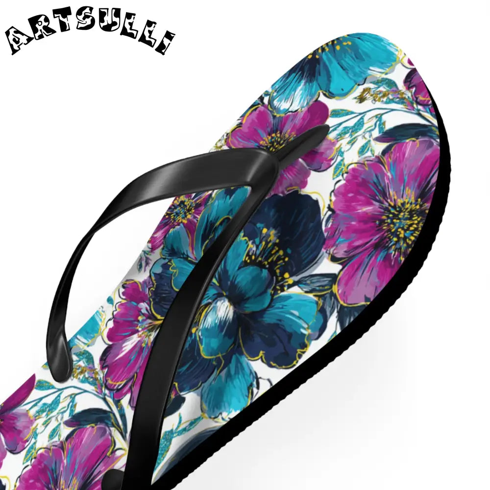 Floral Print Flip Flops, Artsulli - Art is Long, Life is Short, Shoes, , , , , , , 
