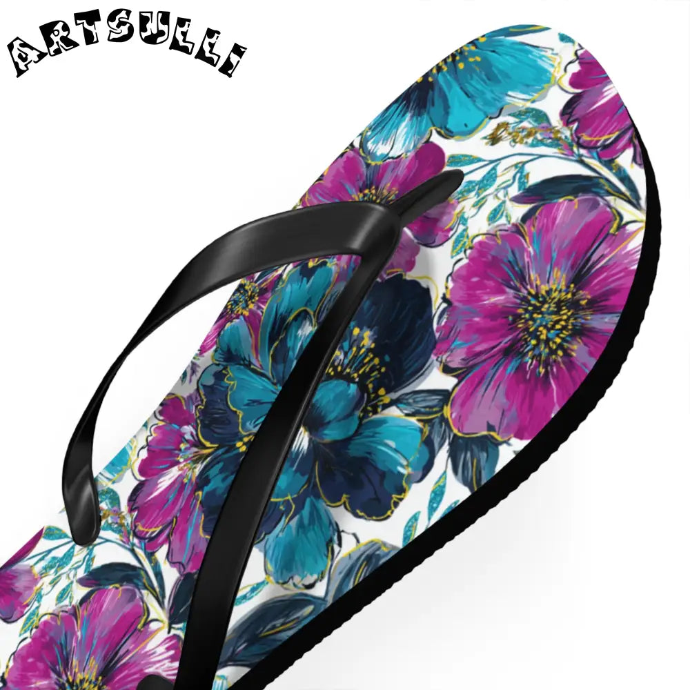 Floral Print Flip Flops, Artsulli - Art is Long, Life is Short, Shoes, , , , , , , 
