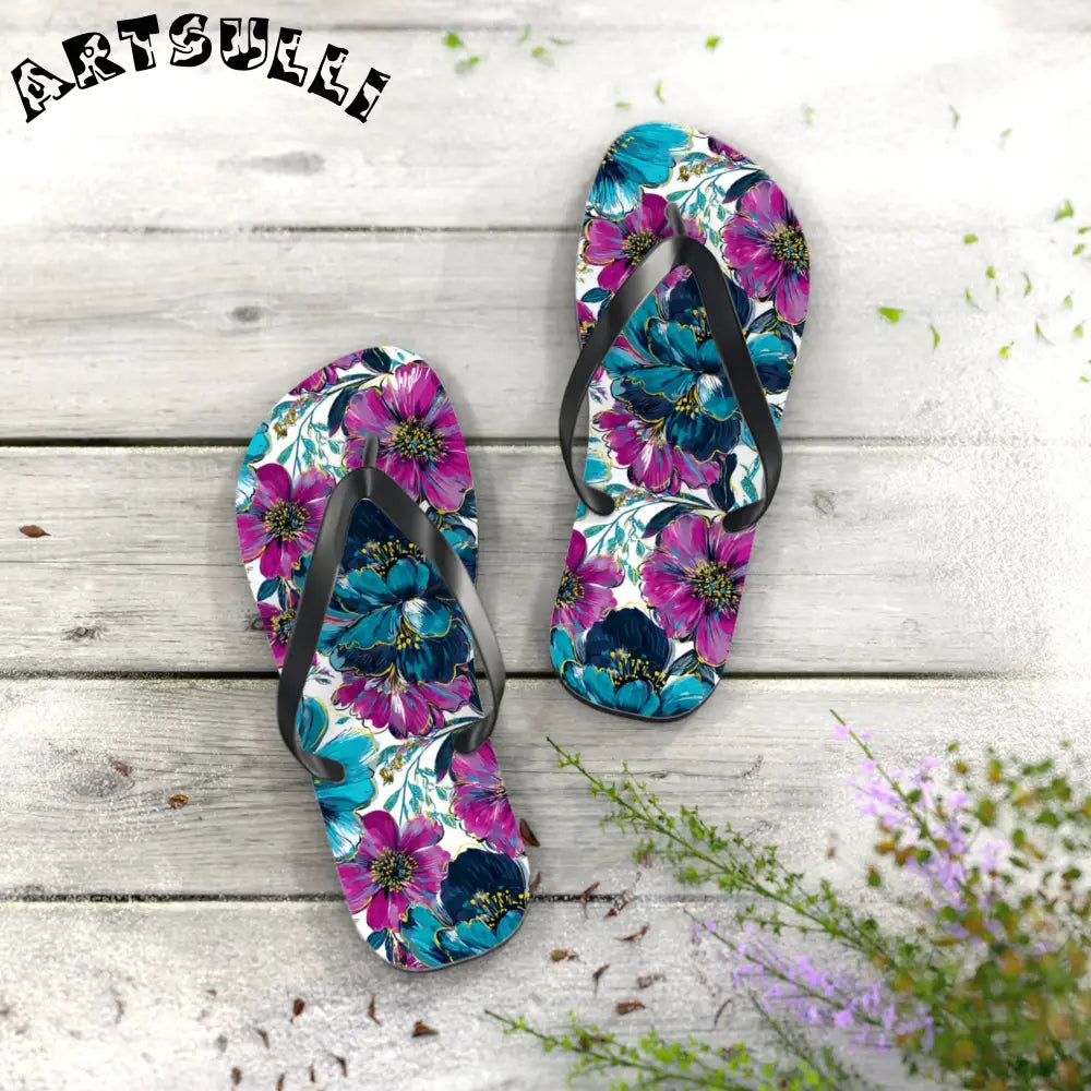Floral Print Flip Flops, Artsulli - Art is Long, Life is Short, Shoes, , , , , , , 
