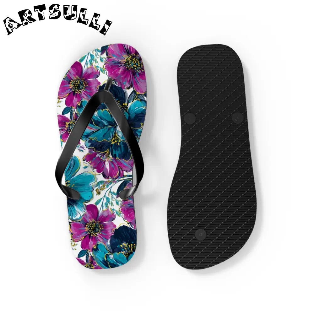 Floral Print Flip Flops, Artsulli - Art is Long, Life is Short, Shoes, , , , , , , 