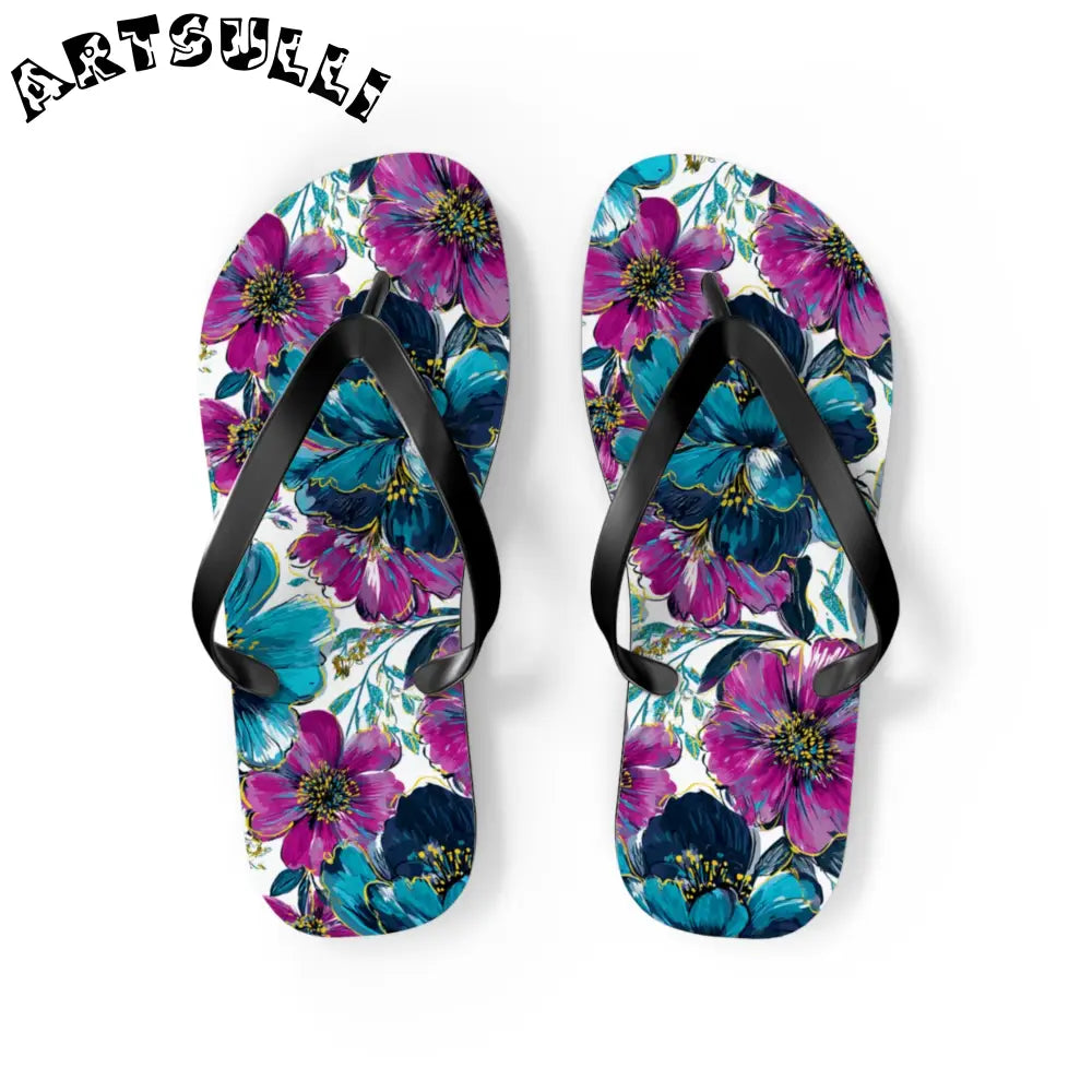 Floral Print Flip Flops, Artsulli - Art is Long, Life is Short, Shoes, , , , , , , 