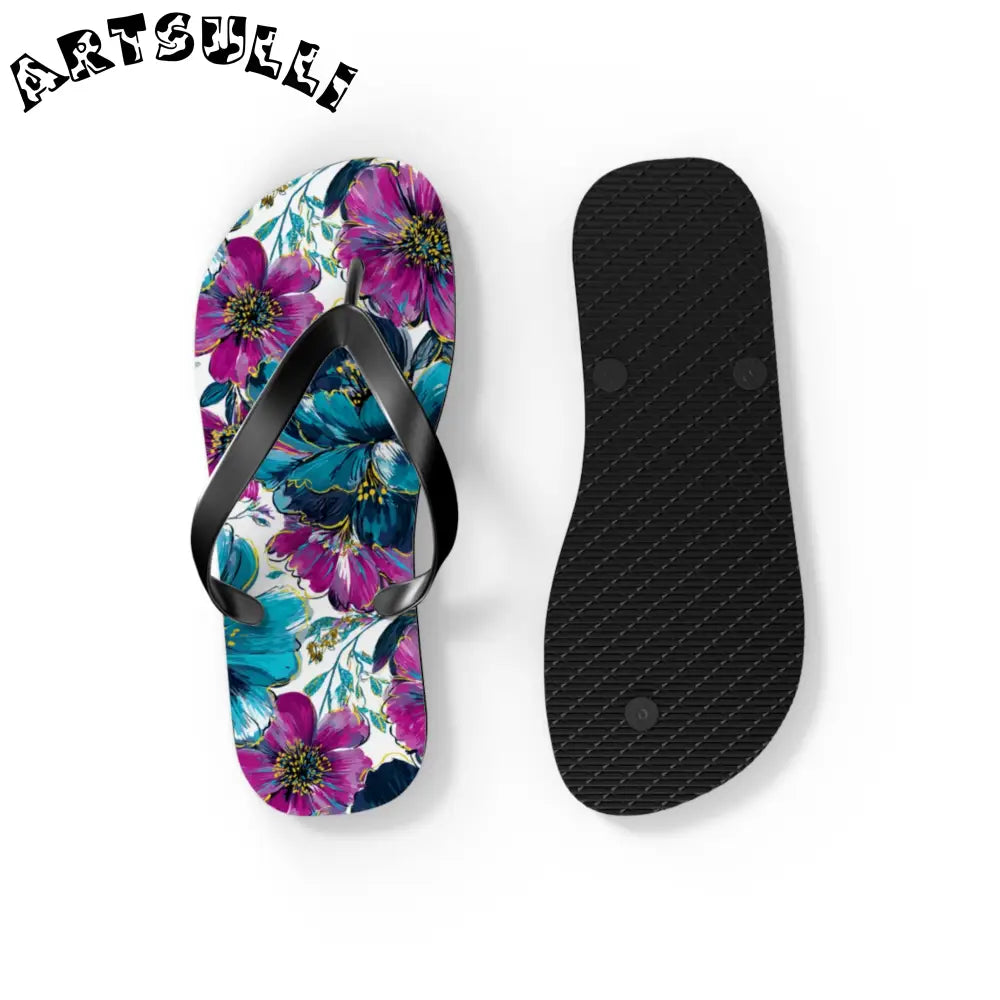 Floral Print Flip Flops, Artsulli - Art is Long, Life is Short, Shoes, , , , , , , 