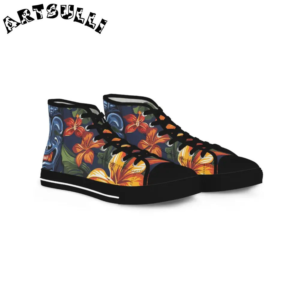 Floral Print High Top Canvas Sneakers, Artsulli - Art is Long, Life is Short, Shoes, Size, US 5, Color, Black sole, , , 22263625774420744950