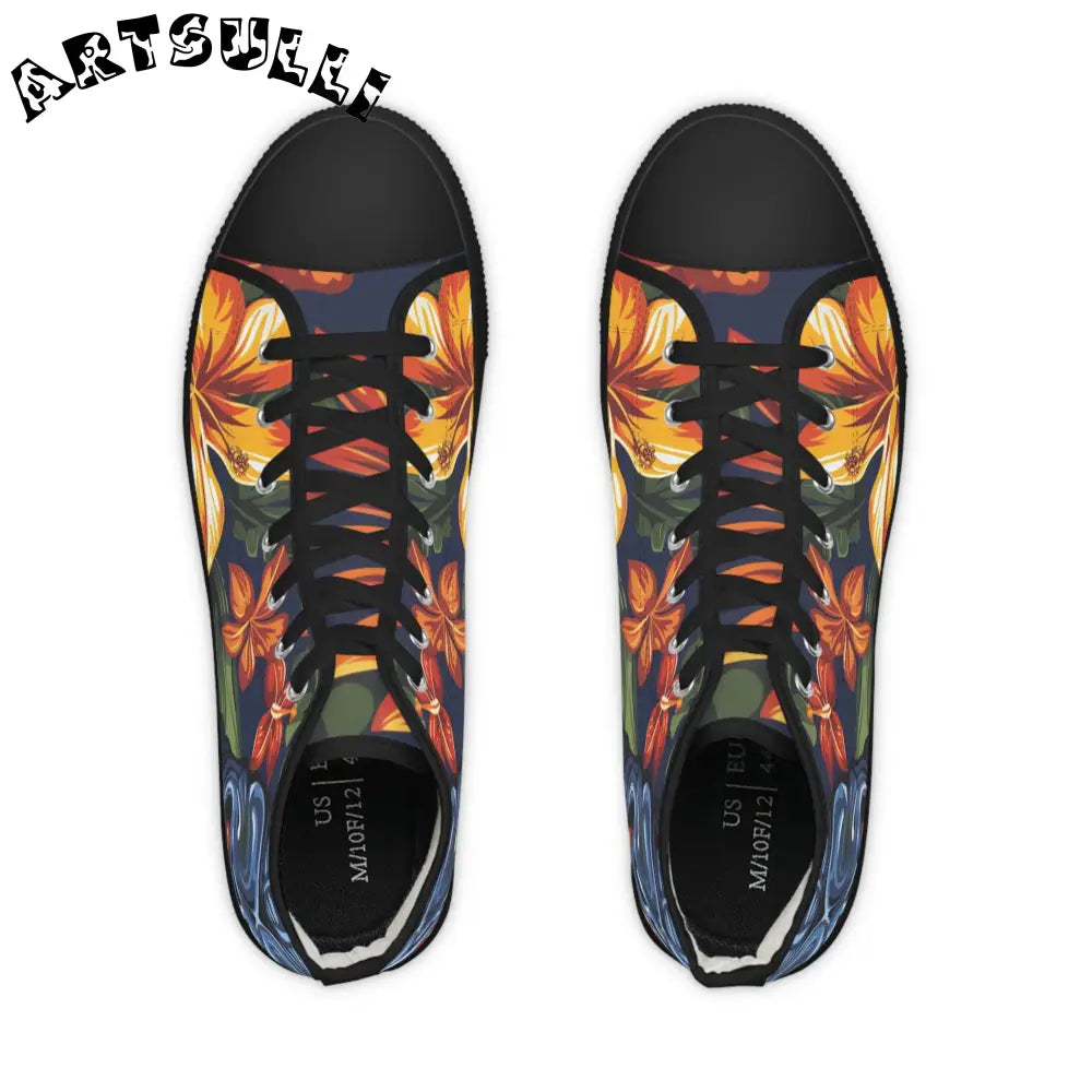 Floral Print High Top Canvas Sneakers, Artsulli - Art is Long, Life is Short, Shoes, , , , , , , 
