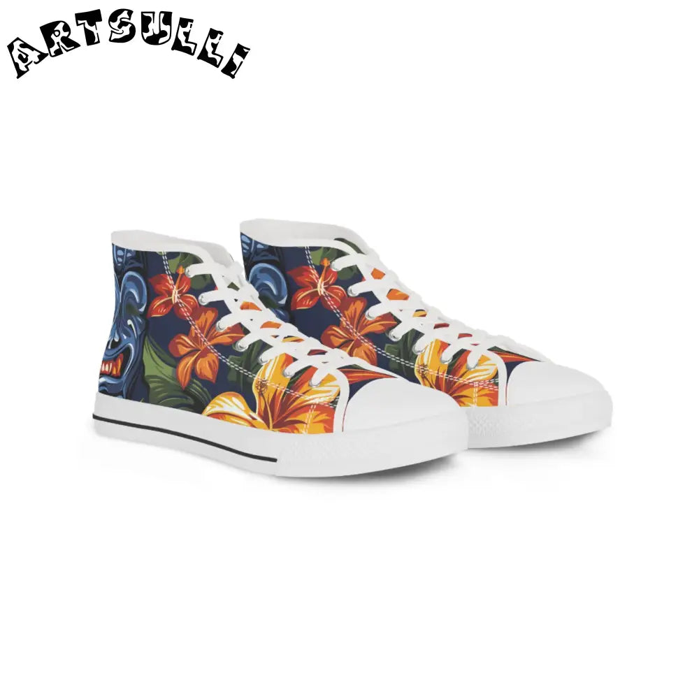 Floral Print High Top Canvas Sneakers, Artsulli - Art is Long, Life is Short, Shoes, Size, US 5, Color, White sole, , , 14650383977827399067