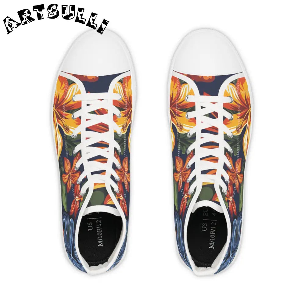 Floral Print High Top Canvas Sneakers, Artsulli - Art is Long, Life is Short, Shoes, , , , , , , 