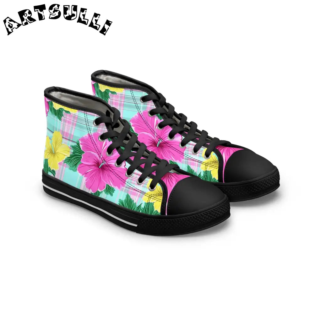 Floral Print High Top Sneakers, Artsulli - Art is Long, Life is Short, Shoes, Size, US 5.5, Color, Black sole, , , 28955221271934489915