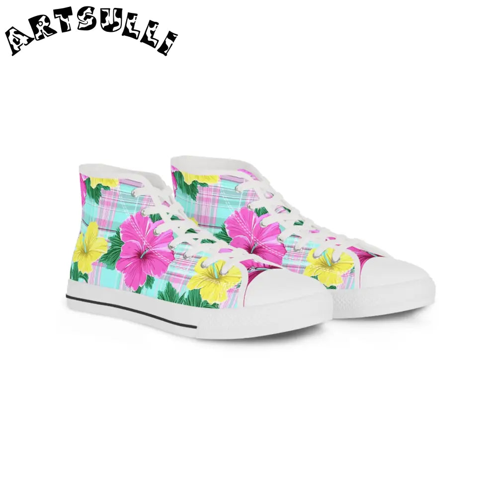 Floral Print High Top Sneakers, Artsulli - Art is Long, Life is Short, Shoes, Size, US 5, Color, White sole, , , 27769753217213326895