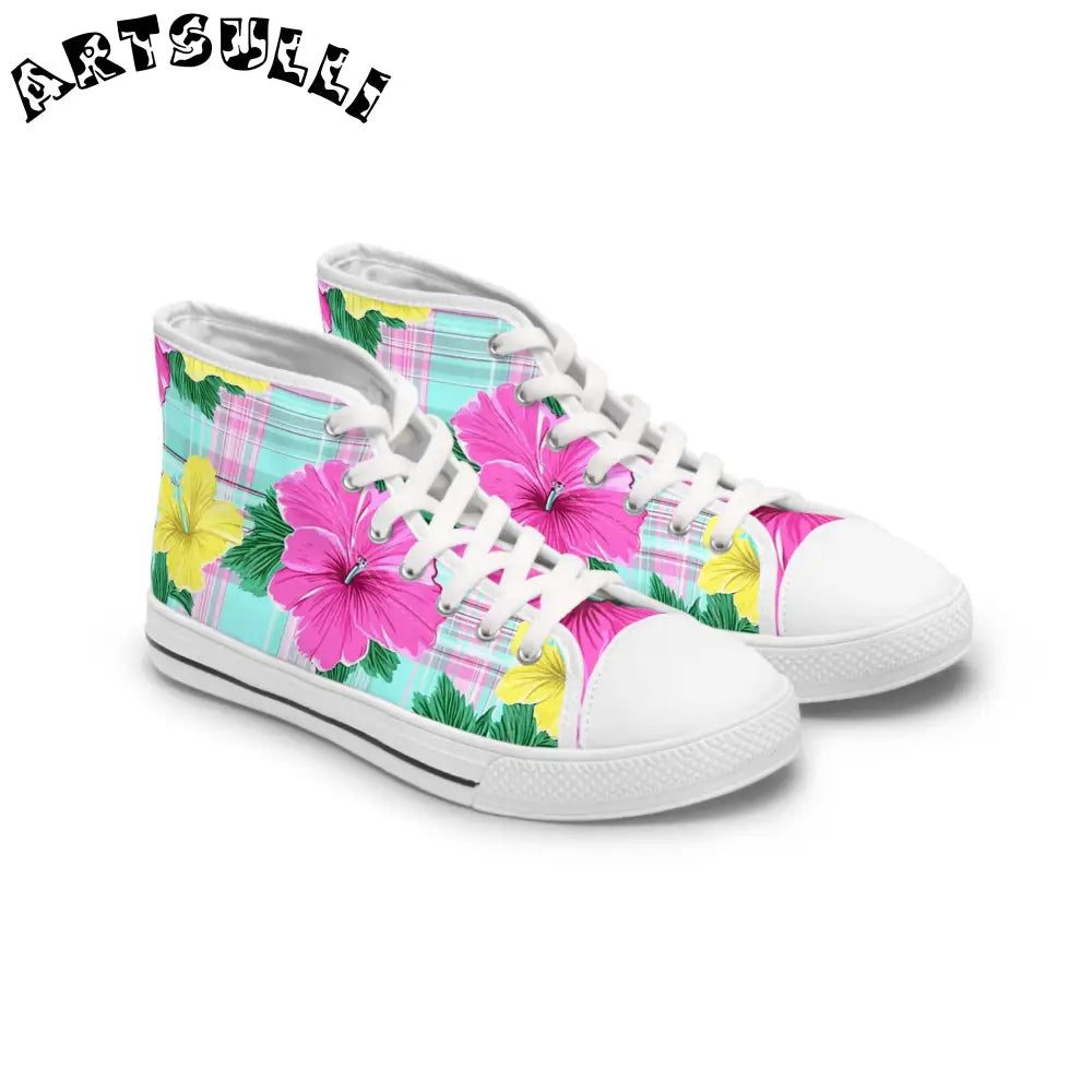 Floral Print High Top Sneakers, Artsulli - Art is Long, Life is Short, Shoes, Size, US 5.5, Color, White sole, , , 31130170805629308956