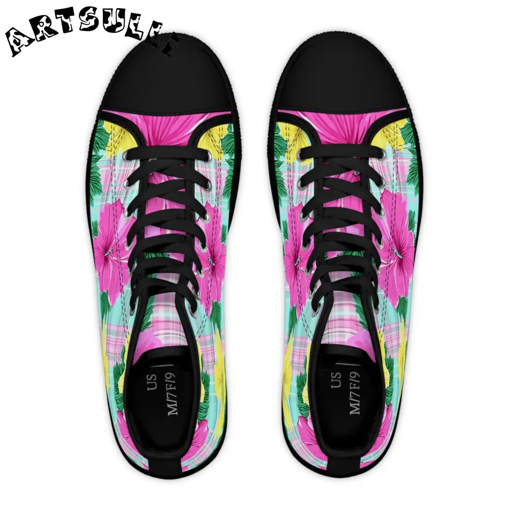 Floral Print High Top Sneakers, Artsulli - Art is Long, Life is Short, Shoes, , , , , , , 