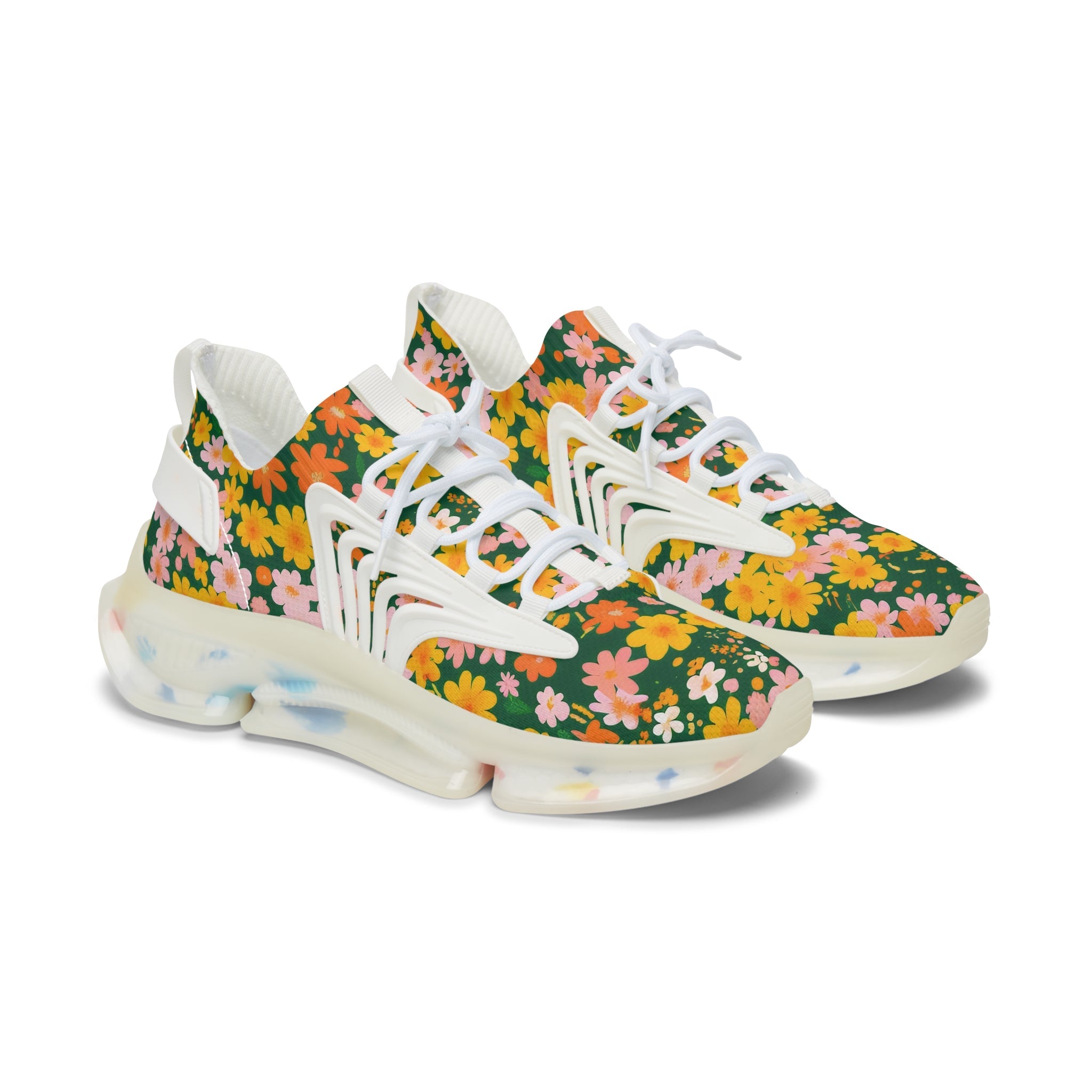 Floral Print Mesh Sneakers, Artsulli - Art is Long, Life is Short, Shoes, Color, White sole, Size, US 5.5, , , 23894324391489735312
