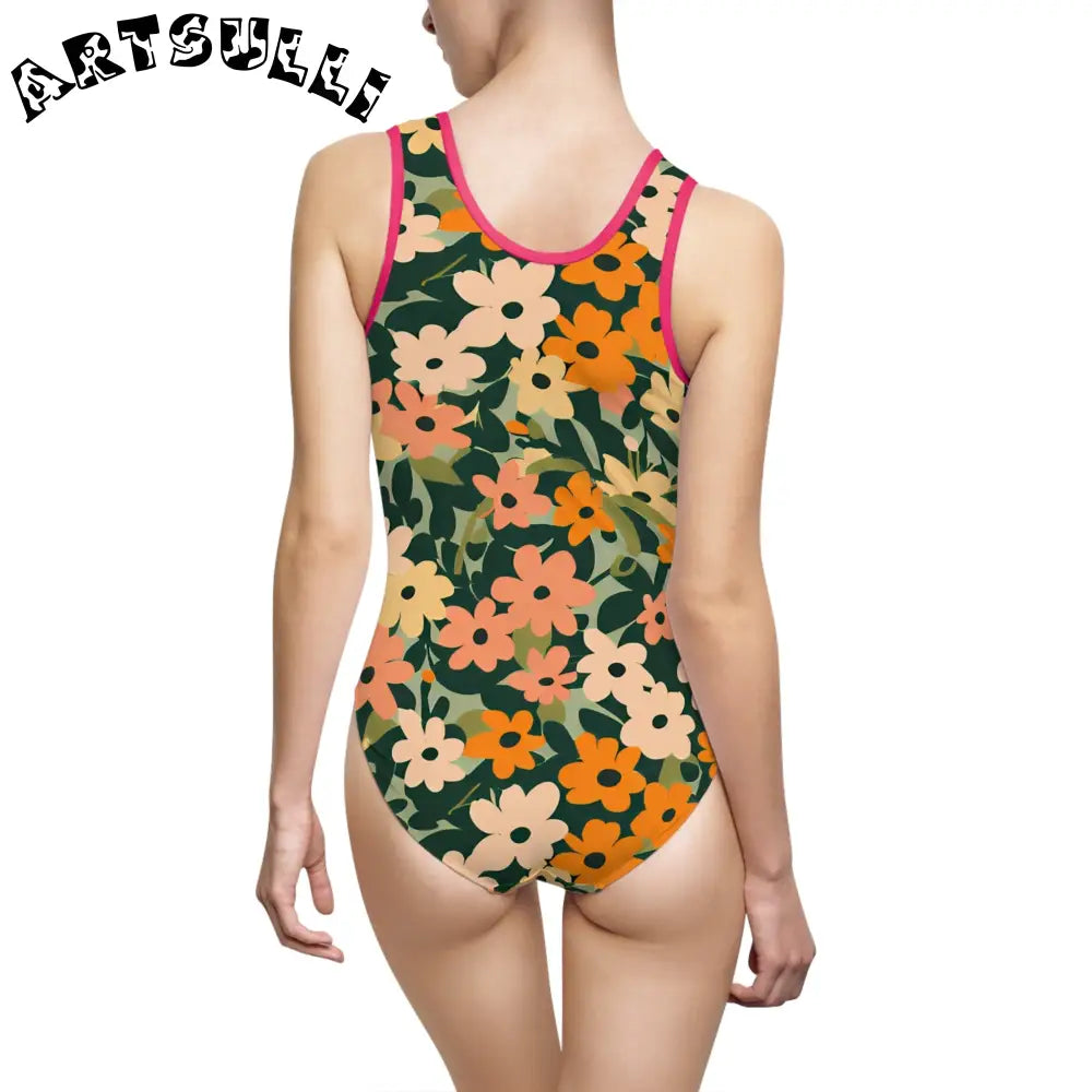 Floral Print One Piece Swimsuit, Artsulli - Art is Long, Life is Short, All Over Prints, , , , , , , 