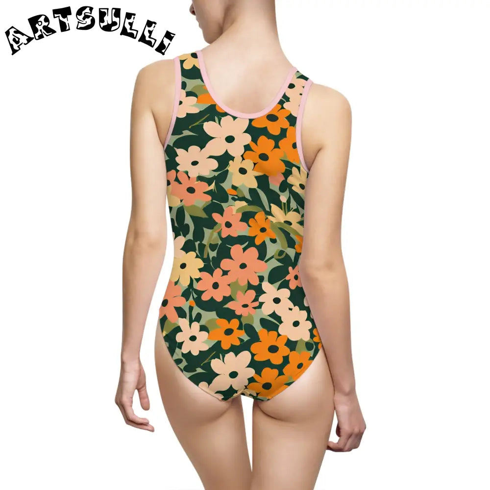 Floral Print One Piece Swimsuit, Artsulli - Art is Long, Life is Short, All Over Prints, , , , , , , 