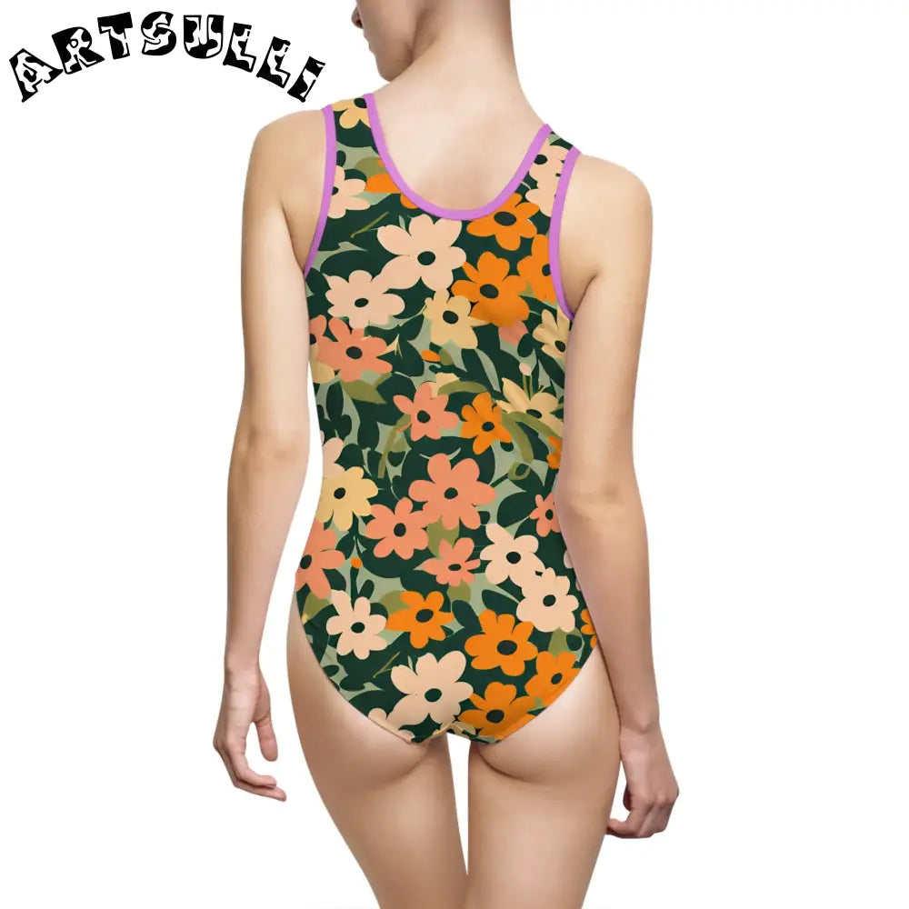Floral Print One Piece Swimsuit, Artsulli - Art is Long, Life is Short, All Over Prints, , , , , , , 