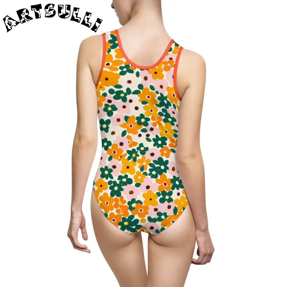 Floral Print One-Piece Swimsuit, Artsulli - Art is Long, Life is Short, All Over Prints, , , , , , , 