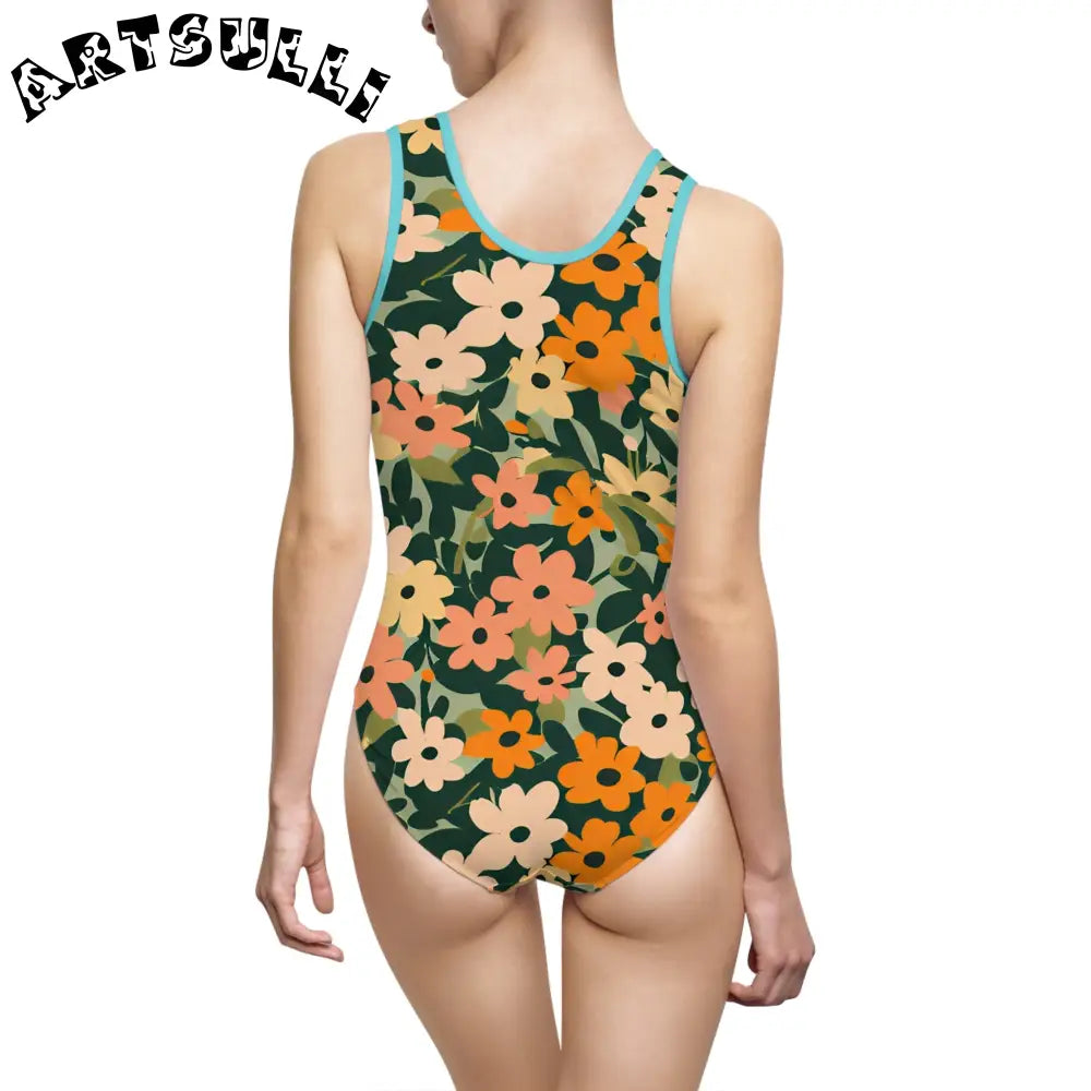 Floral Print One Piece Swimsuit, Artsulli - Art is Long, Life is Short, All Over Prints, , , , , , , 