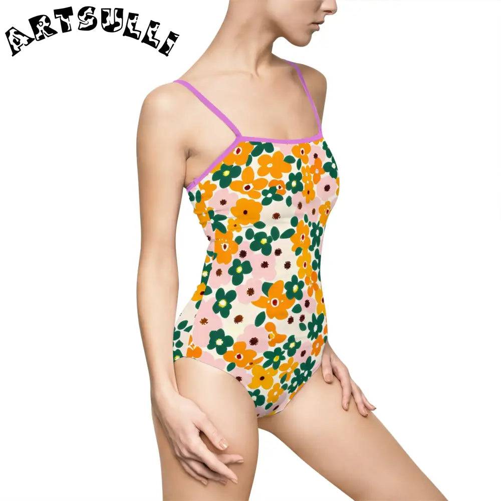 Floral Print Open Back One-Piece Swimsuit, Artsulli - Art is Long, Life is Short, All Over Prints, , , , , , , 