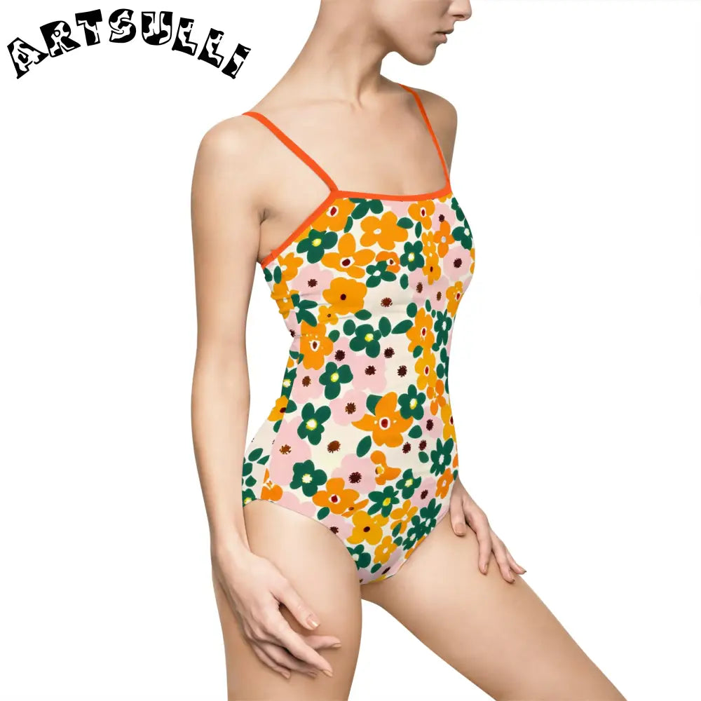 Floral Print Open Back One-Piece Swimsuit, Artsulli - Art is Long, Life is Short, All Over Prints, , , , , , , 