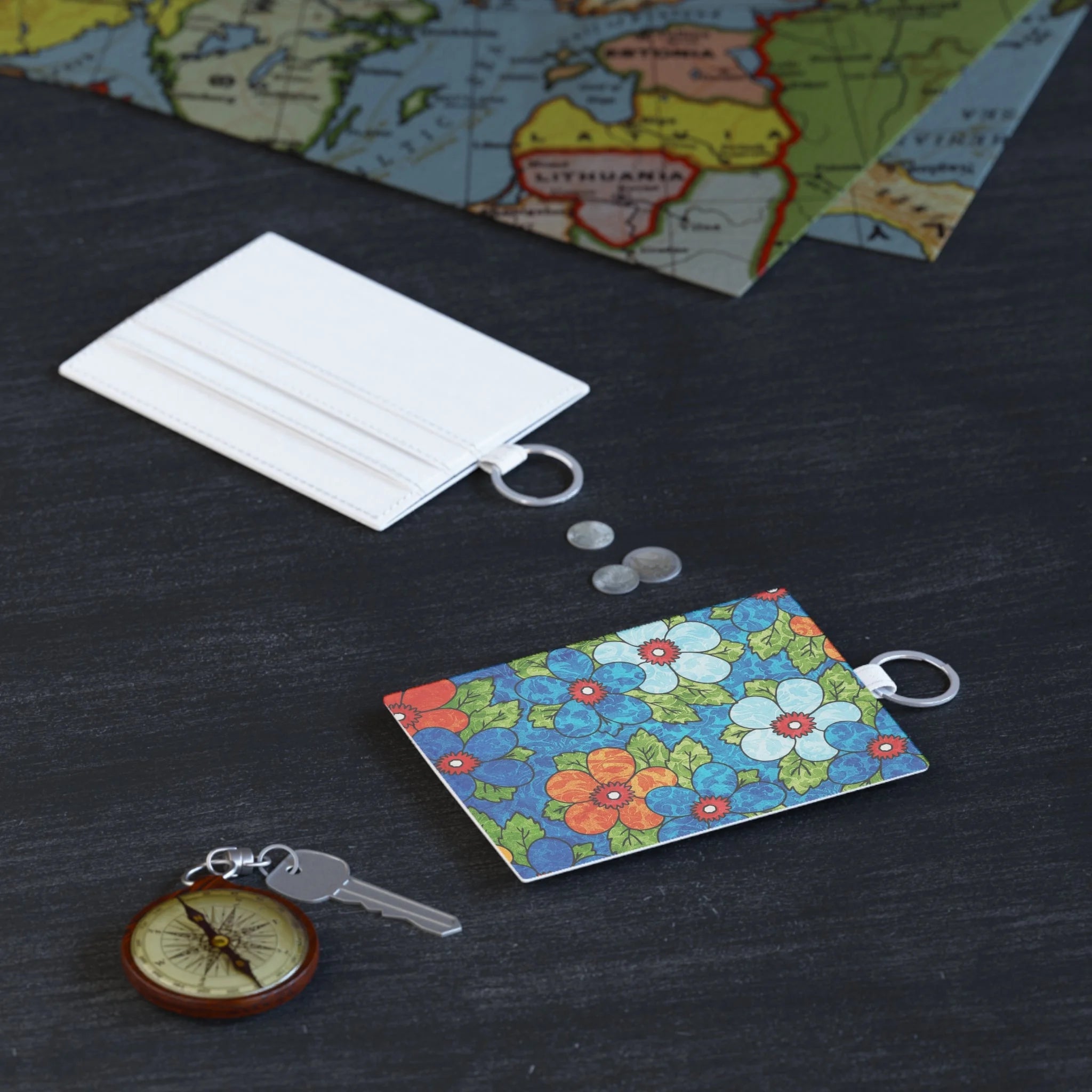 Floral Print Personalized Card Holder with Key Ring, Artsulli - Art is Long, Life is Short, Accessories, , , , , , , 